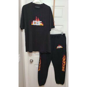Cufboys "Cuf" Outfit Tshirt and Sweatpants Black with Flames/Skull Size XXL HTF